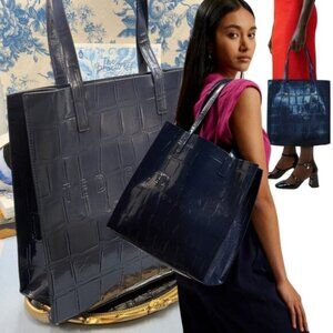 🆕 TED BAKER 🧿 NWOT CROCCON Eco Croc Leather Large Icon Tote Bag, Dark Blue